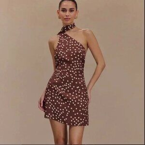 Meshki Joan Dress NWT - Brown Polka Dot, Tie Neck